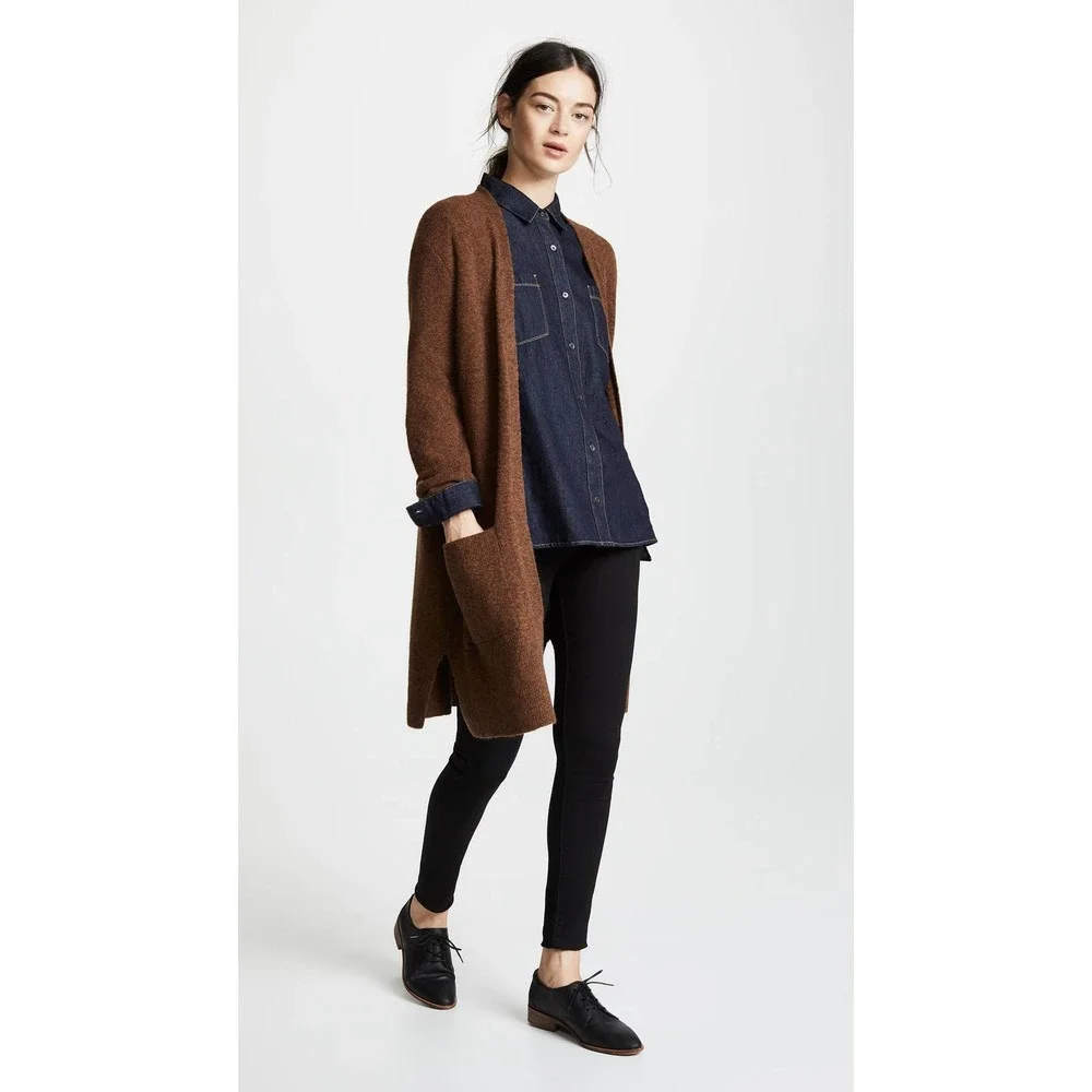 Madewell Cardigan Small Brown Knit Kent Long Sleeve Open Longline Sweater - Picture 2 of 14